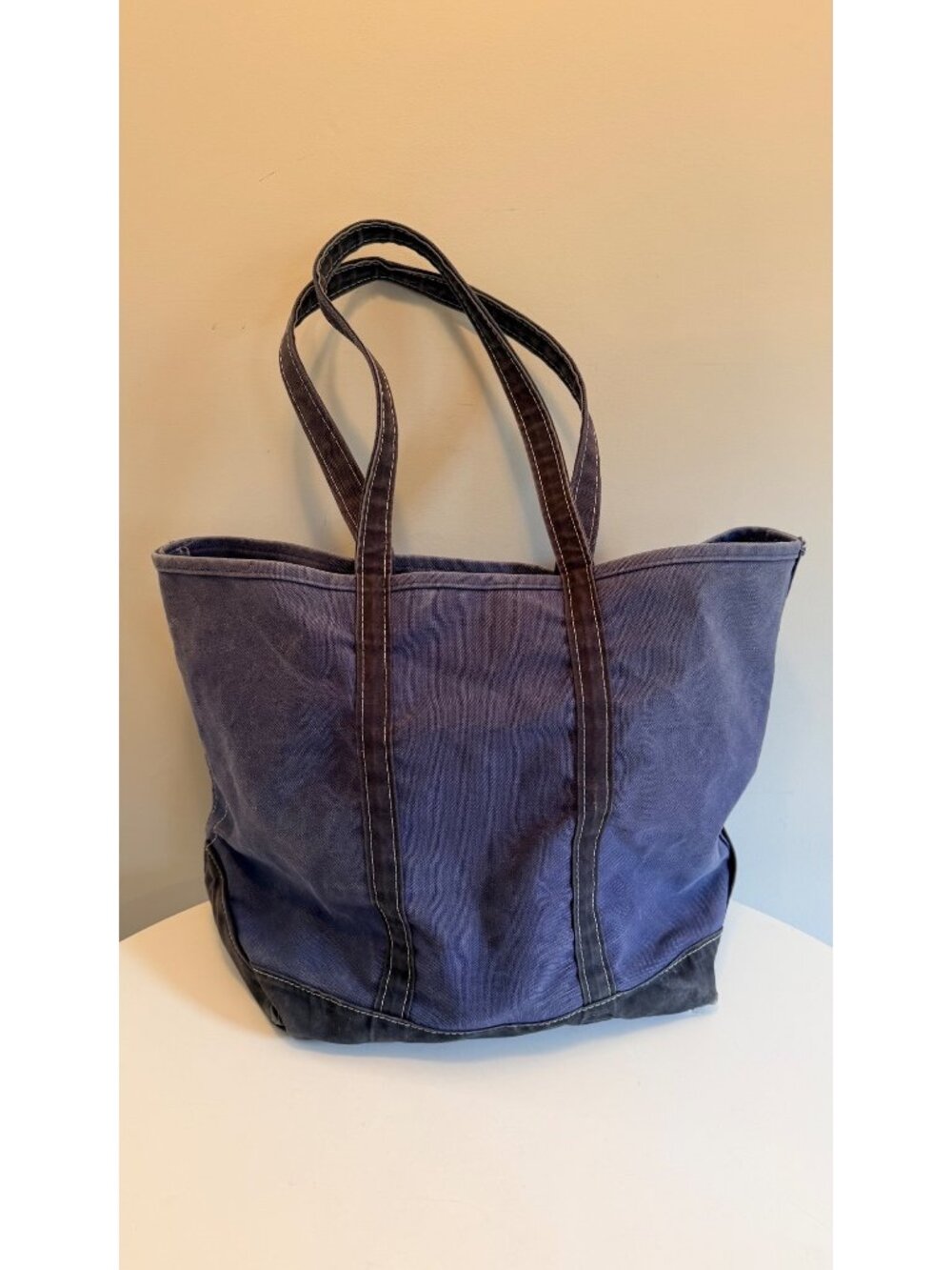 L.L. Bean Boat And Tote Bag Large Monogrammed Canvas Blue With Black Handles